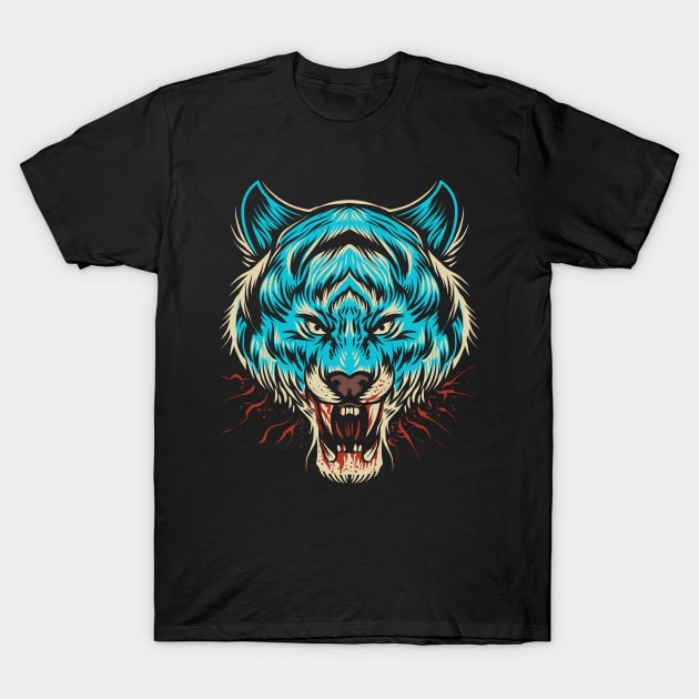 Blue tiger head T-Shirt by Frispa